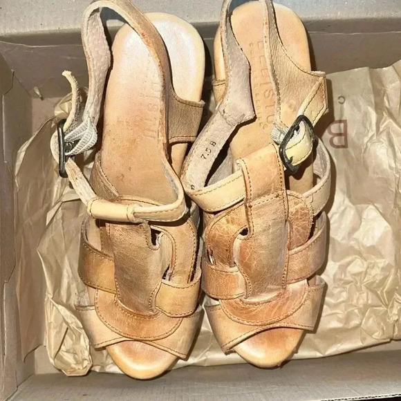 Bed Stu Women’s Melissa Distressed Tan Leather Rustic White 7.5 Platform Sandals - Picture 9 of 14
